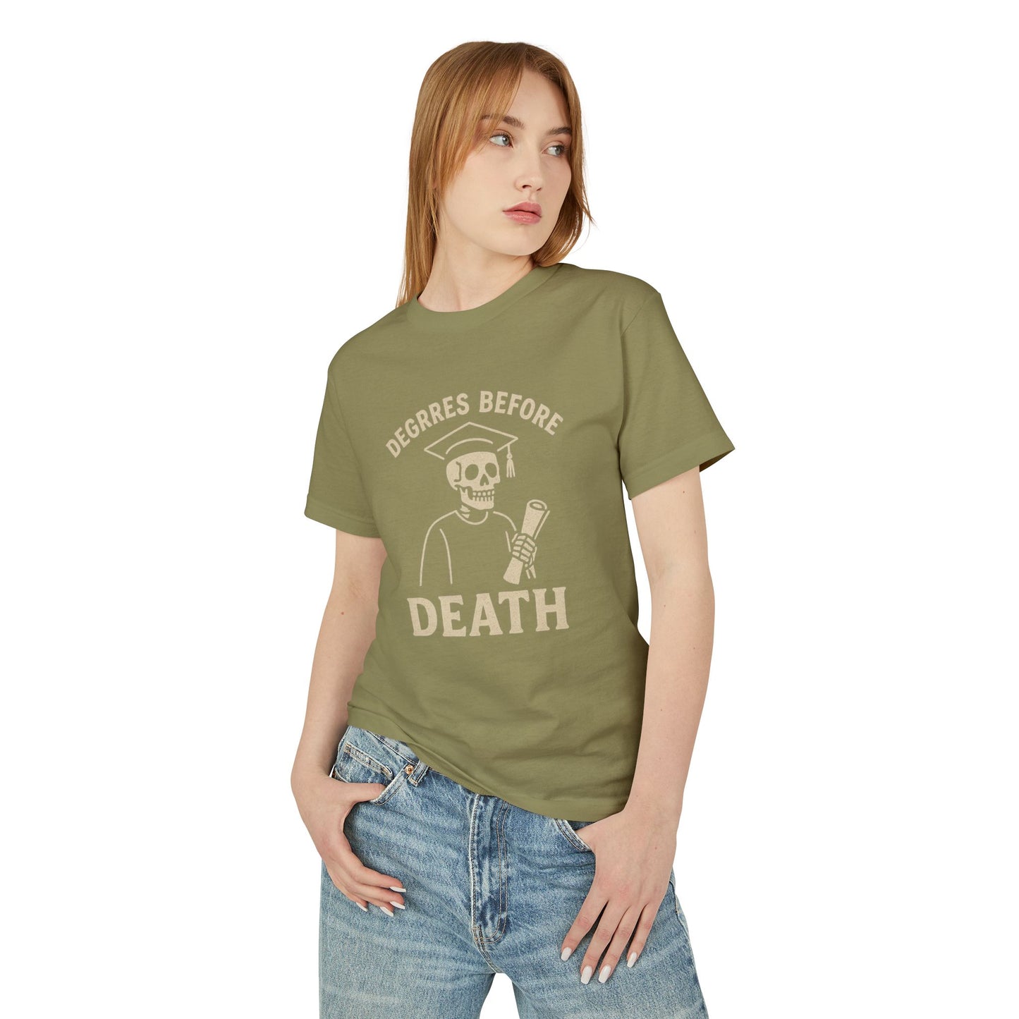 Premium Collection - Degree before Death - Unisex, College Dark Humor, Funny Sarcastic Quote, Heavyweight Shirt, Gift for College Graduation