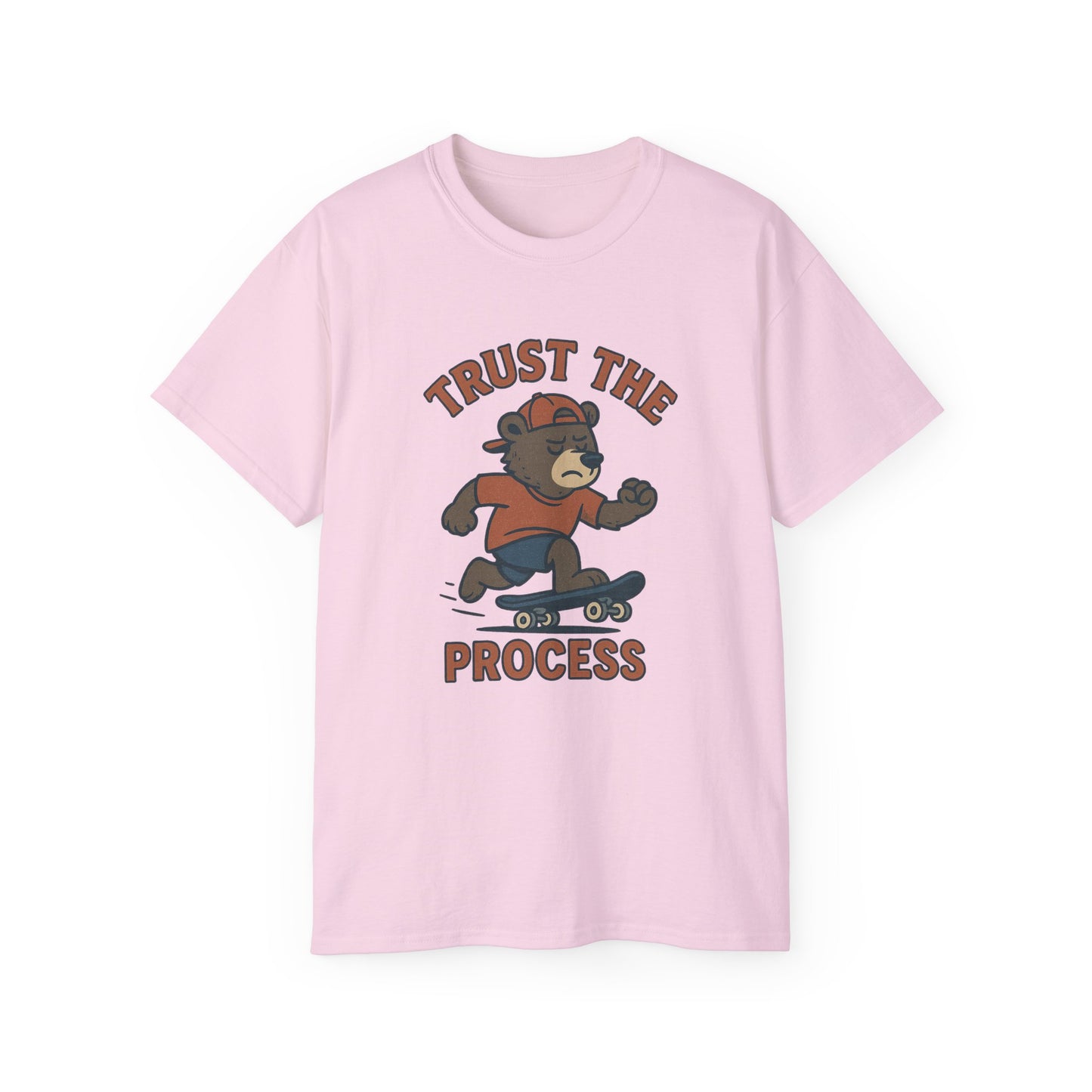 Skateboarding Bear T-Shirt - Trust the Process, Unisex Tee, Gift for Skaters, Motivational Shirt, Casual Wear, Trendy Graphic Tee