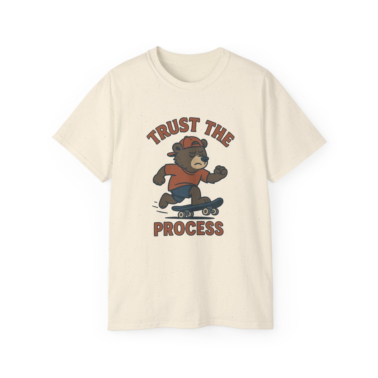 Skateboarding Bear T-Shirt - Trust the Process, Unisex Tee, Gift for Skaters, Motivational Shirt, Casual Wear, Trendy Graphic Tee