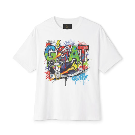 Graffiti Style Unisex Boxy Tee - GOAT Graphic, Streetwear, Casual Outfit, Gift for Her, Hip Hop Passion