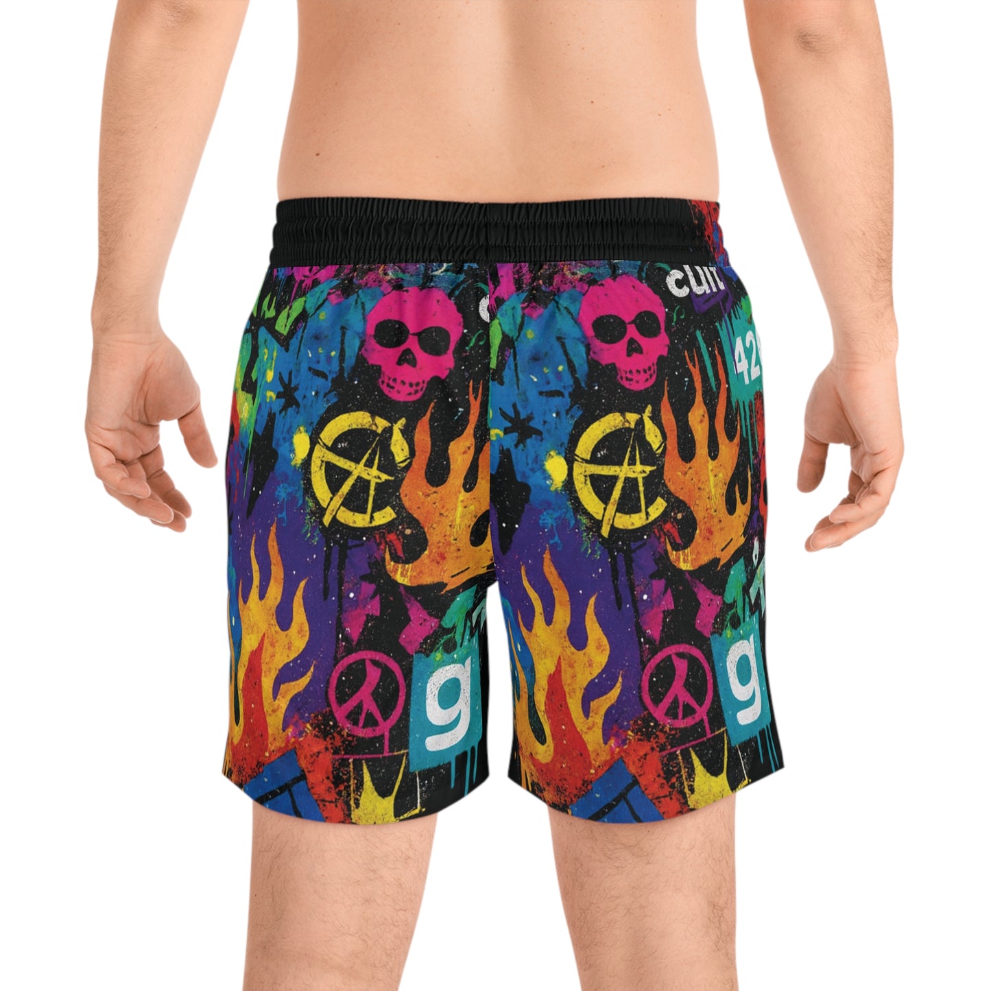 Vibrant Graphic Swim Shorts, Men's Swimwear for Beach Days, Summer Pool Parties, Festivals, Casual Wear, Skate Style