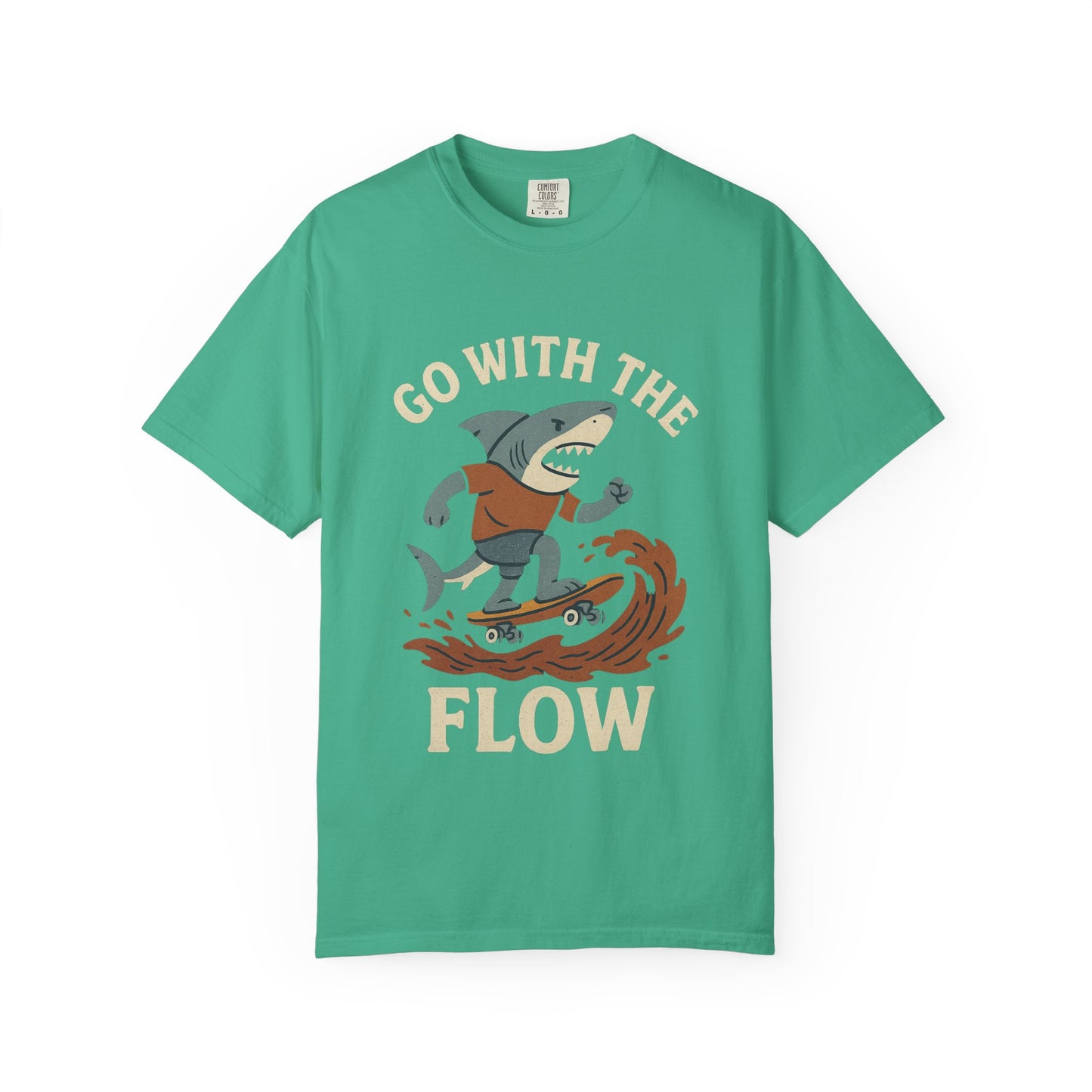 Surfing Shark T-shirt, Go With The Flow Tee, Gift for Surfers, Beachwear, Unisex Casual Shirt