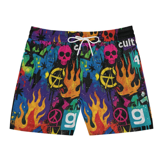 Vibrant Graphic Swim Shorts, Men's Swimwear for Beach Days, Summer Pool Parties, Festivals, Casual Wear, Skate Style
