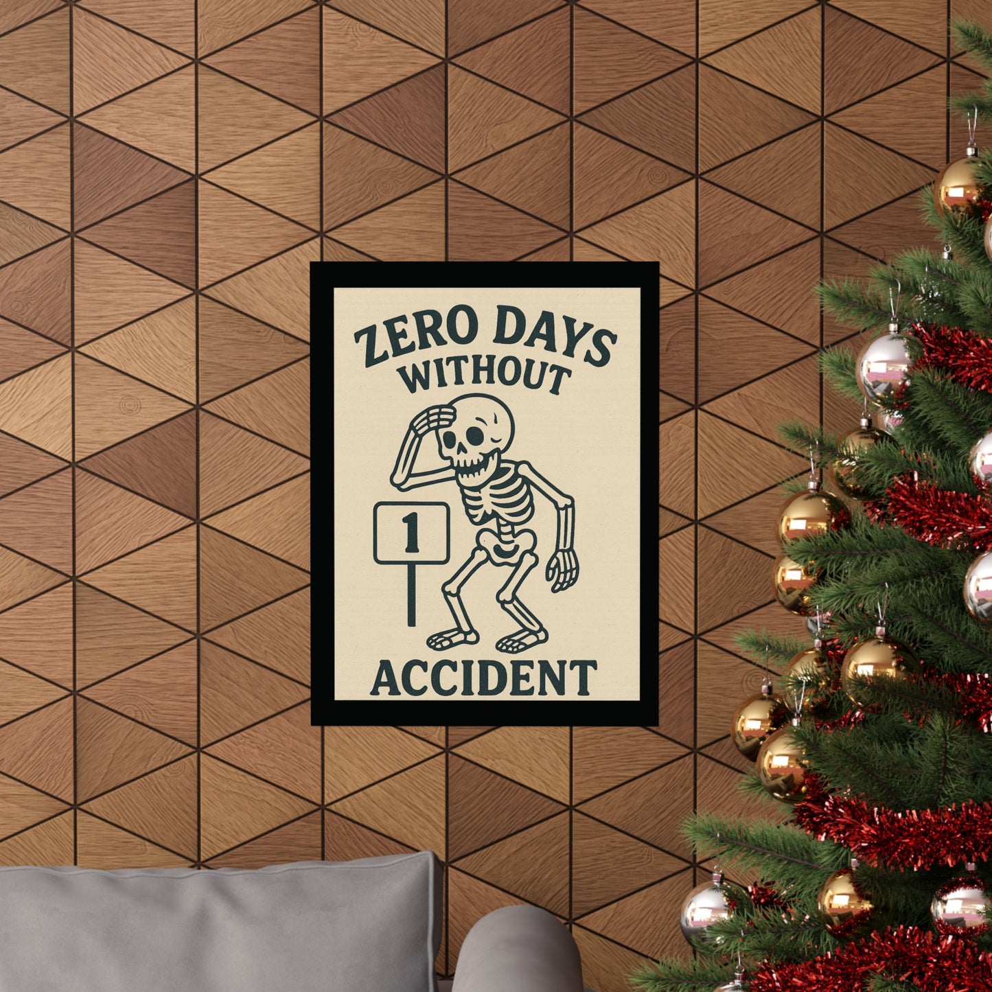 Zero Days Without Accident Poster, Fun Office Decor, Skeleton Wall Art, Unique Gift for Safety Awareness, Humor for Halloween