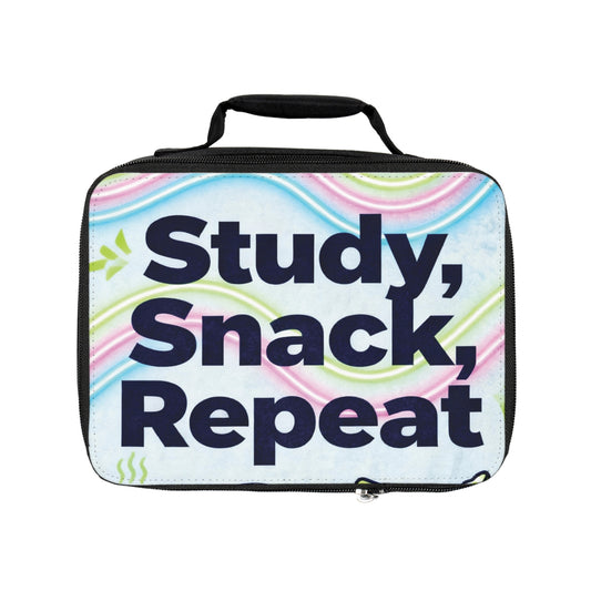 Colorful Lunch Bag - Study, Snack, Repeat | Back to School, Kids, Teens, Snacks, Eco-Friendly