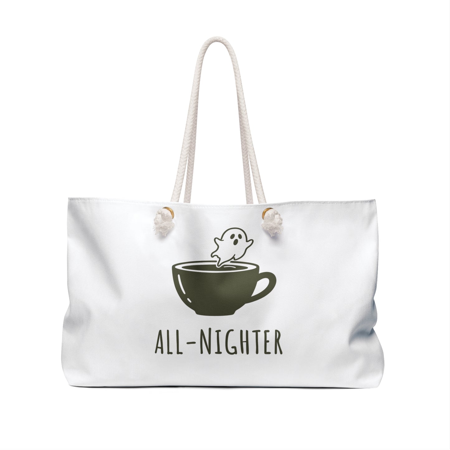 All-Nighter Weekender Bag, Travel Tote, Coffee Lover Gift, Ghost Design, Weekend Getaway Bag, Perfect for Halloween