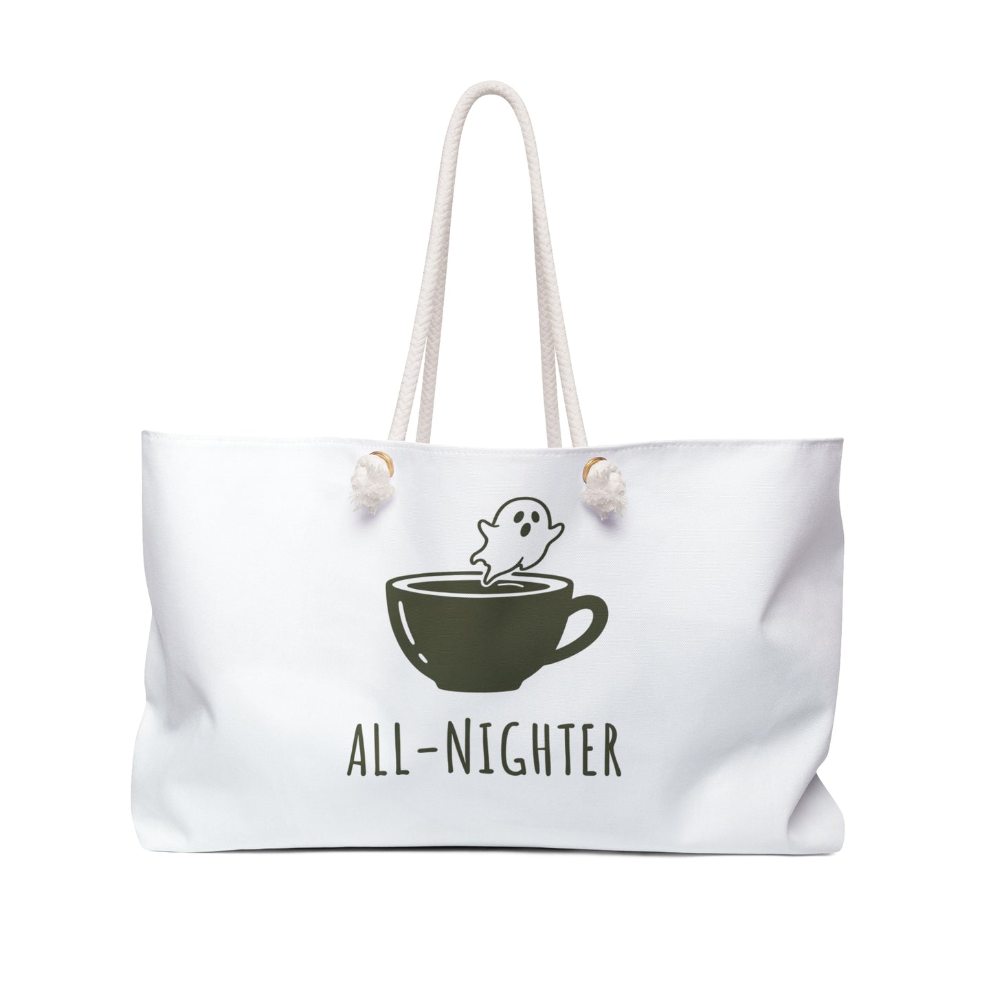 All-Nighter Weekender Bag, Travel Tote, Coffee Lover Gift, Ghost Design, Weekend Getaway Bag, Perfect for Halloween