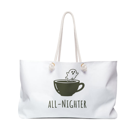 All-Nighter Weekender Bag, Travel Tote, Coffee Lover Gift, Ghost Design, Weekend Getaway Bag, Perfect for Halloween