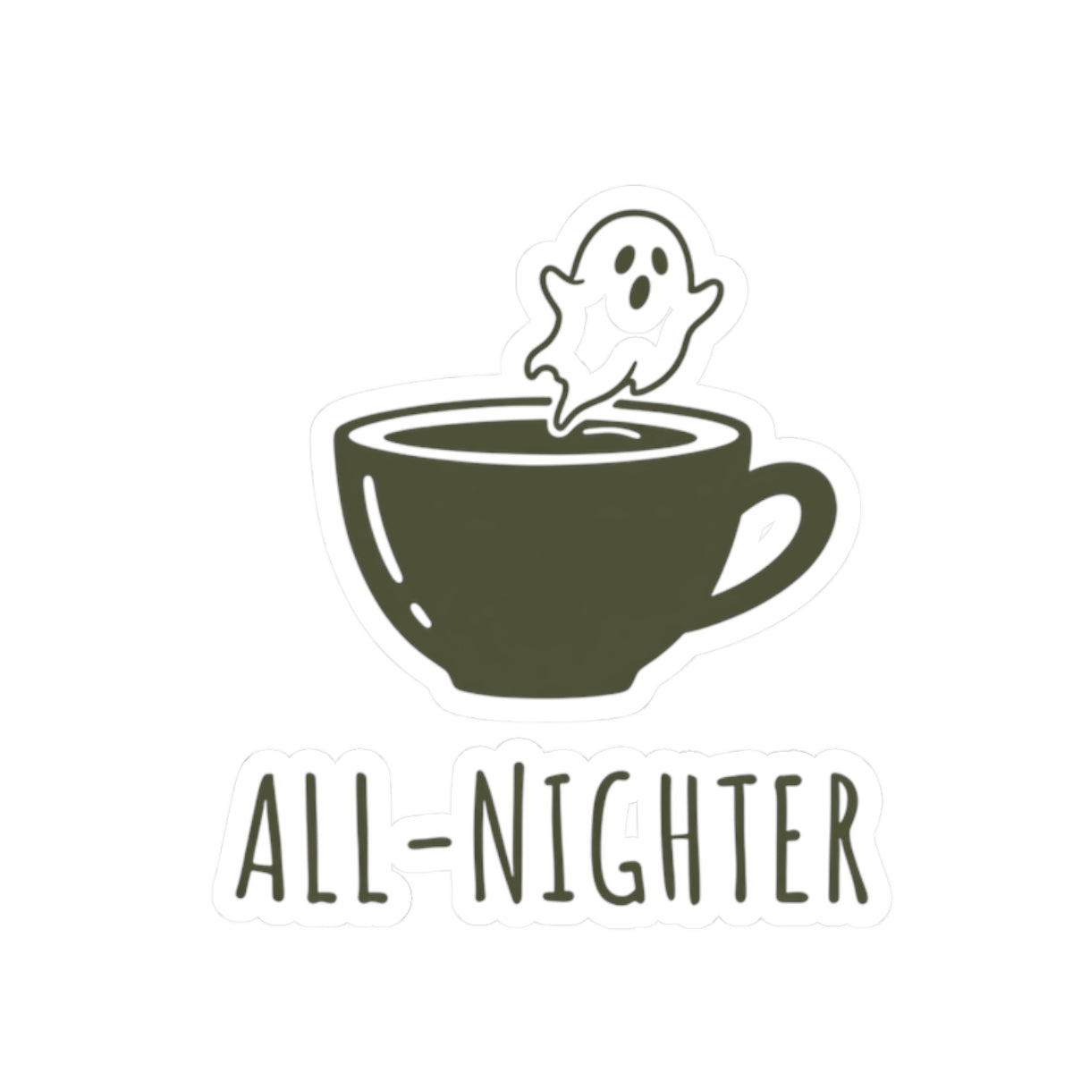Kiss-Cut Stickers: All-Nighter Coffee Ghost, Fun Planner Decor, Laptop Sticker, Halloween Party Favor, Unique Gift Idea
