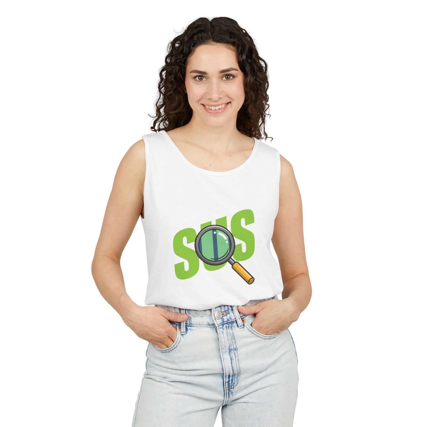 Funny Unisex Tank Top - 'SUS' Graphic Tee for Summer, Casual Wear, Sunglasses, Gift for Friends, Beach Vibes, Streetwear