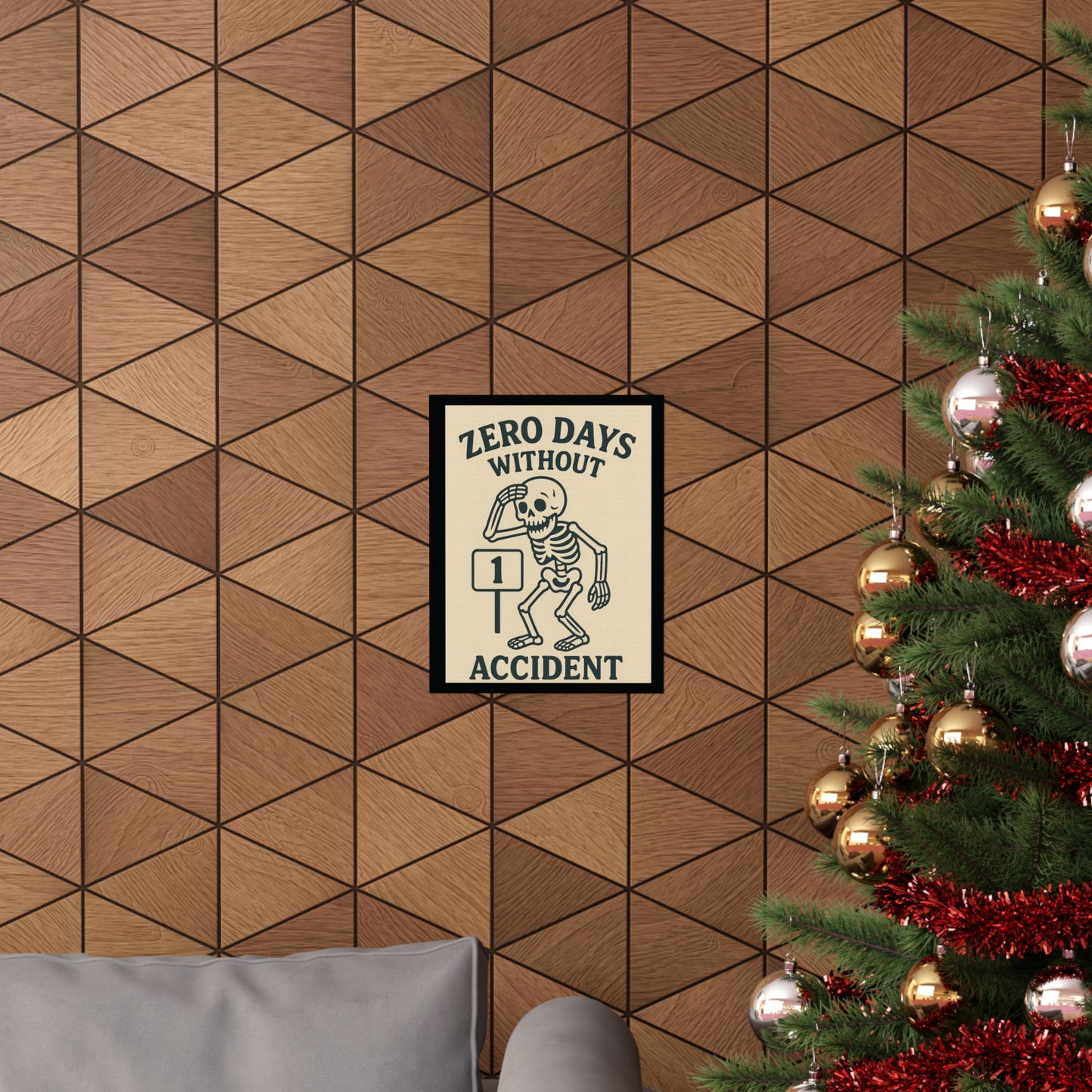 Zero Days Without Accident Poster, Fun Office Decor, Skeleton Wall Art, Unique Gift for Safety Awareness, Humor for Halloween