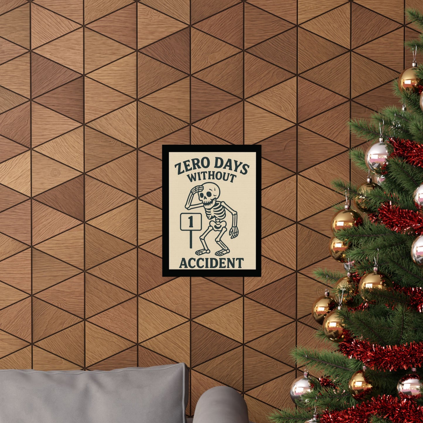 Zero Days Without Accident Poster, Fun Office Decor, Skeleton Wall Art, Unique Gift for Safety Awareness, Humor for Halloween