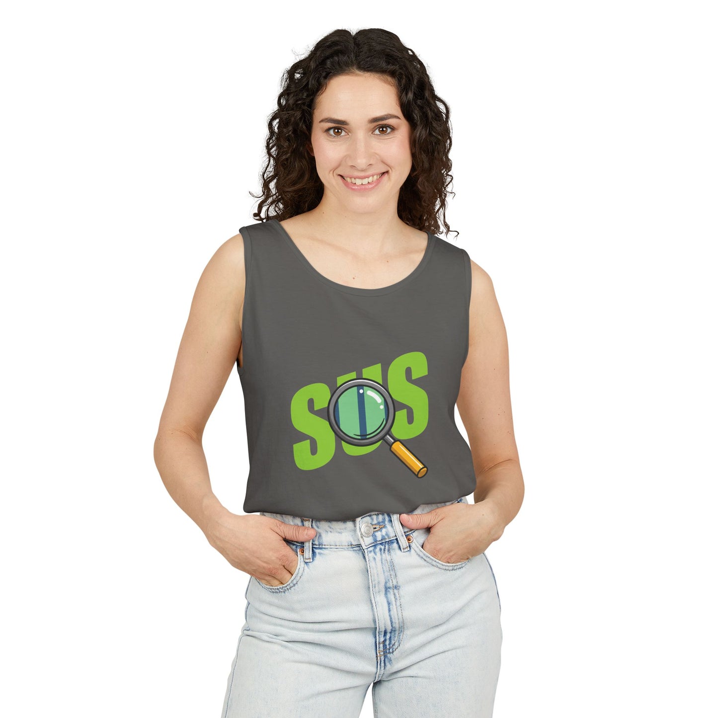 Funny Unisex Tank Top - 'SUS' Graphic Tee for Summer, Casual Wear, Sunglasses, Gift for Friends, Beach Vibes, Streetwear