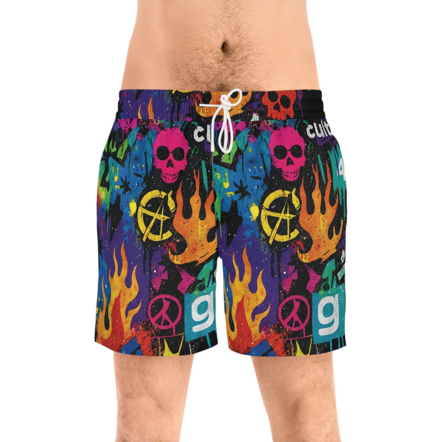 Vibrant Graphic Swim Shorts, Men's Swimwear for Beach Days, Summer Pool Parties, Festivals, Casual Wear, Skate Style