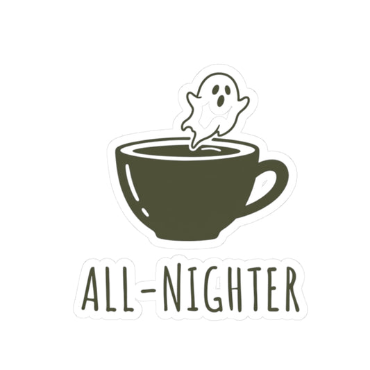 Kiss-Cut Stickers: All-Nighter Coffee Ghost, Fun Planner Decor, Laptop Sticker, Halloween Party Favor, Unique Gift Idea