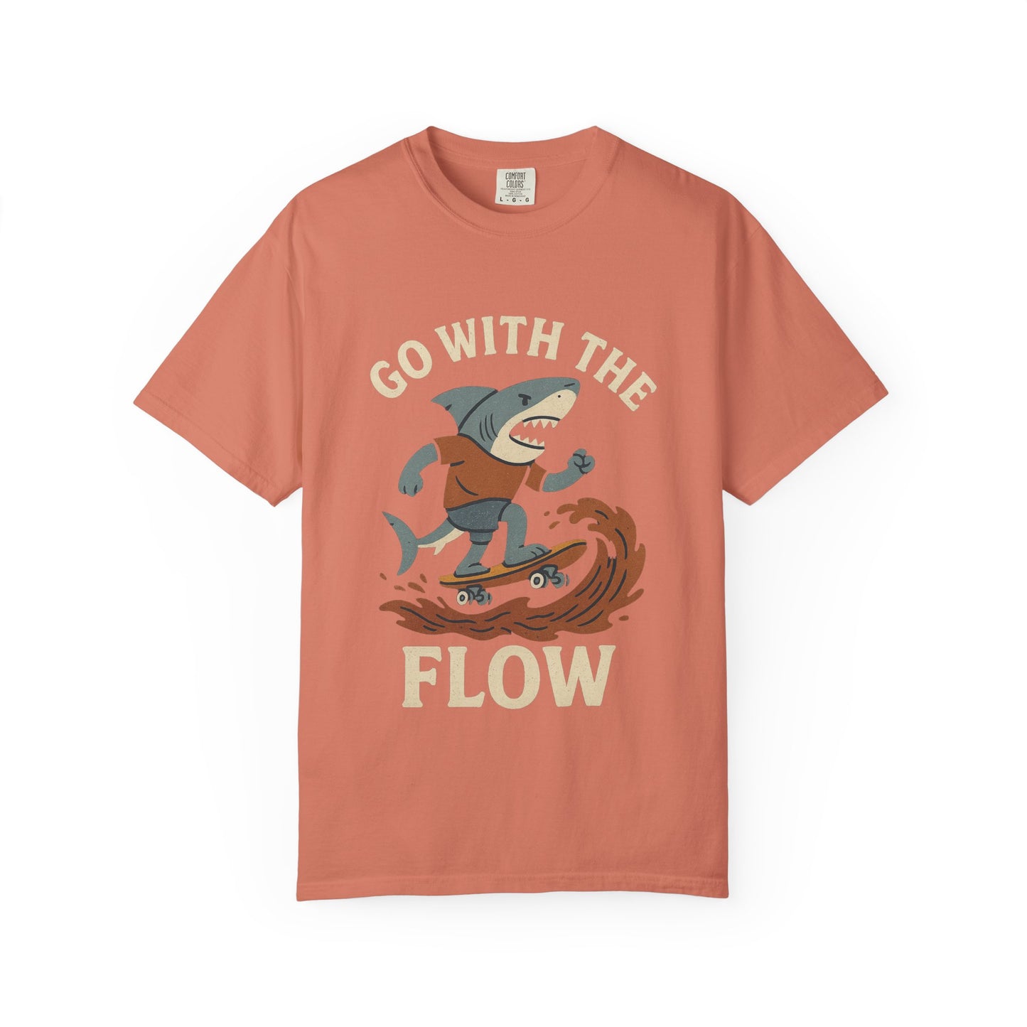 Surfing Shark T-shirt, Go With The Flow Tee, Gift for Surfers, Beachwear, Unisex Casual Shirt