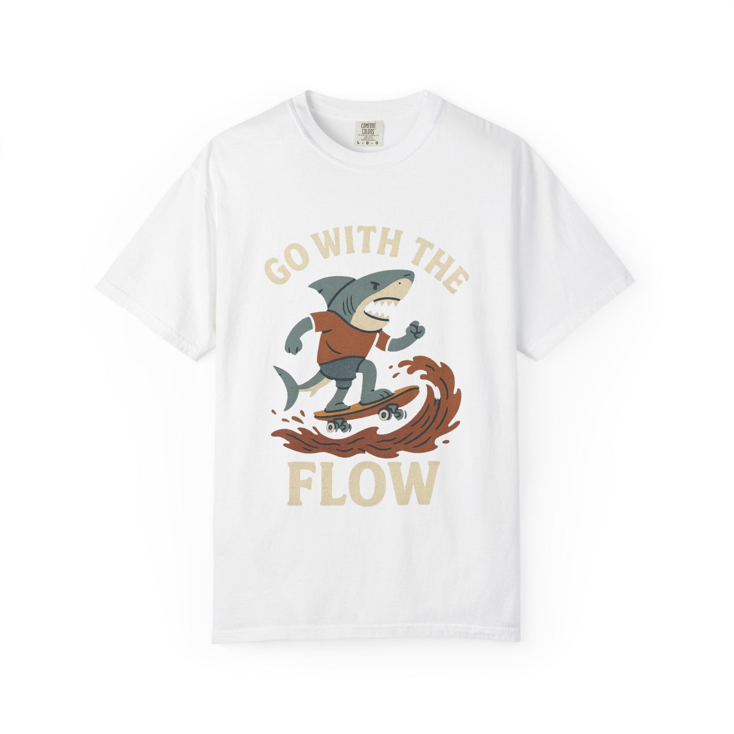 Surfing Shark T-shirt, Go With The Flow Tee, Gift for Surfers, Beachwear, Unisex Casual Shirt