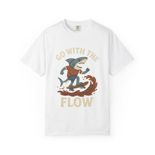 Surfing Shark T-shirt, Go With The Flow Tee, Gift for Surfers, Beachwear, Unisex Casual Shirt