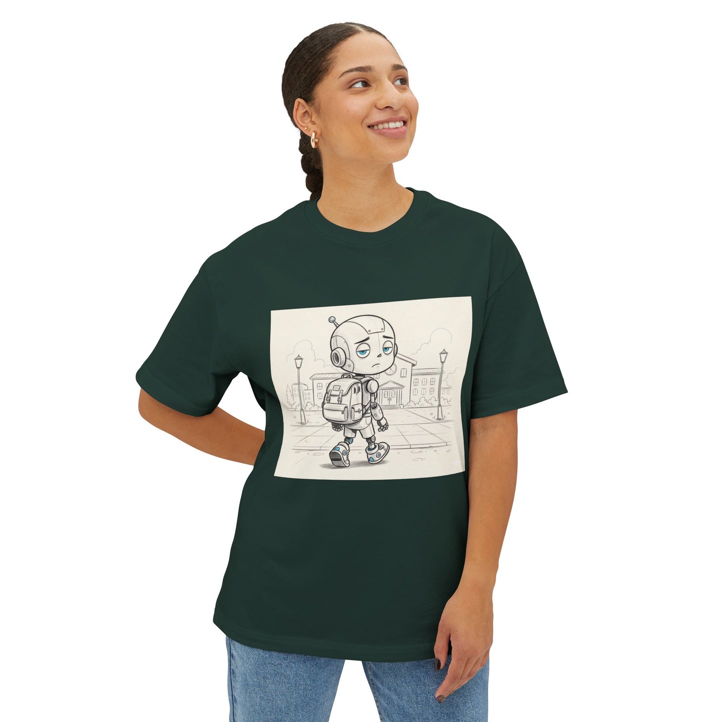 Premium Collection - Robot Kid back to School - Unisex Oversized Box Tee