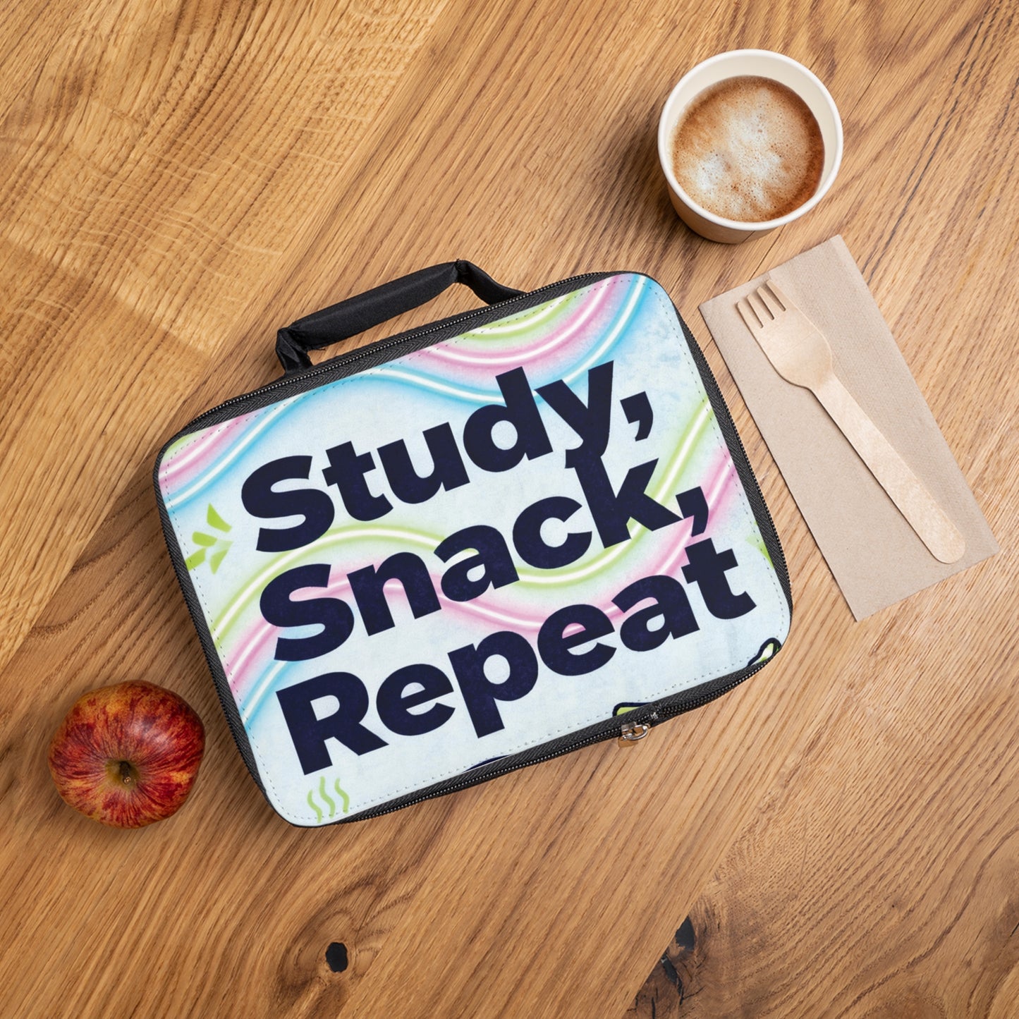 Colorful Lunch Bag - Study, Snack, Repeat | Back to School, Kids, Teens, Snacks, Eco-Friendly