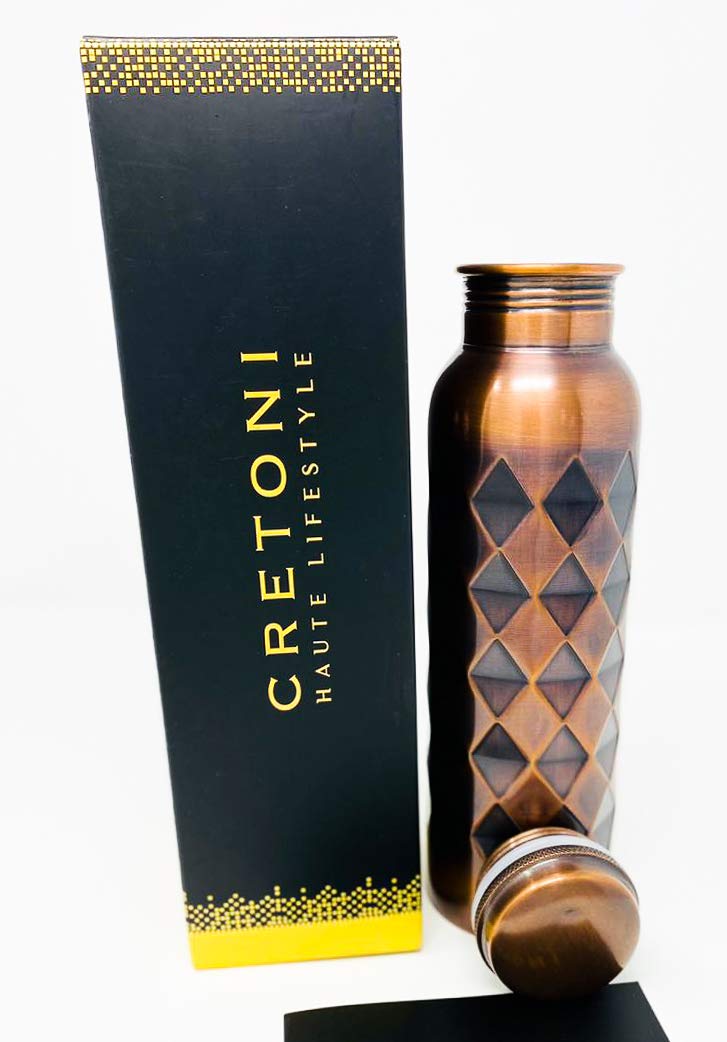 CRETONI Copperlin Pure Copper Water Bottle : Antique Diamond Style