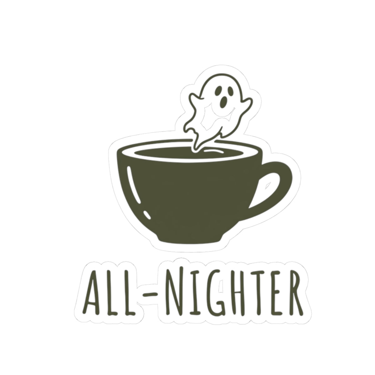 Kiss-Cut Stickers: All-Nighter Coffee Ghost, Fun Planner Decor, Laptop Sticker, Halloween Party Favor, Unique Gift Idea