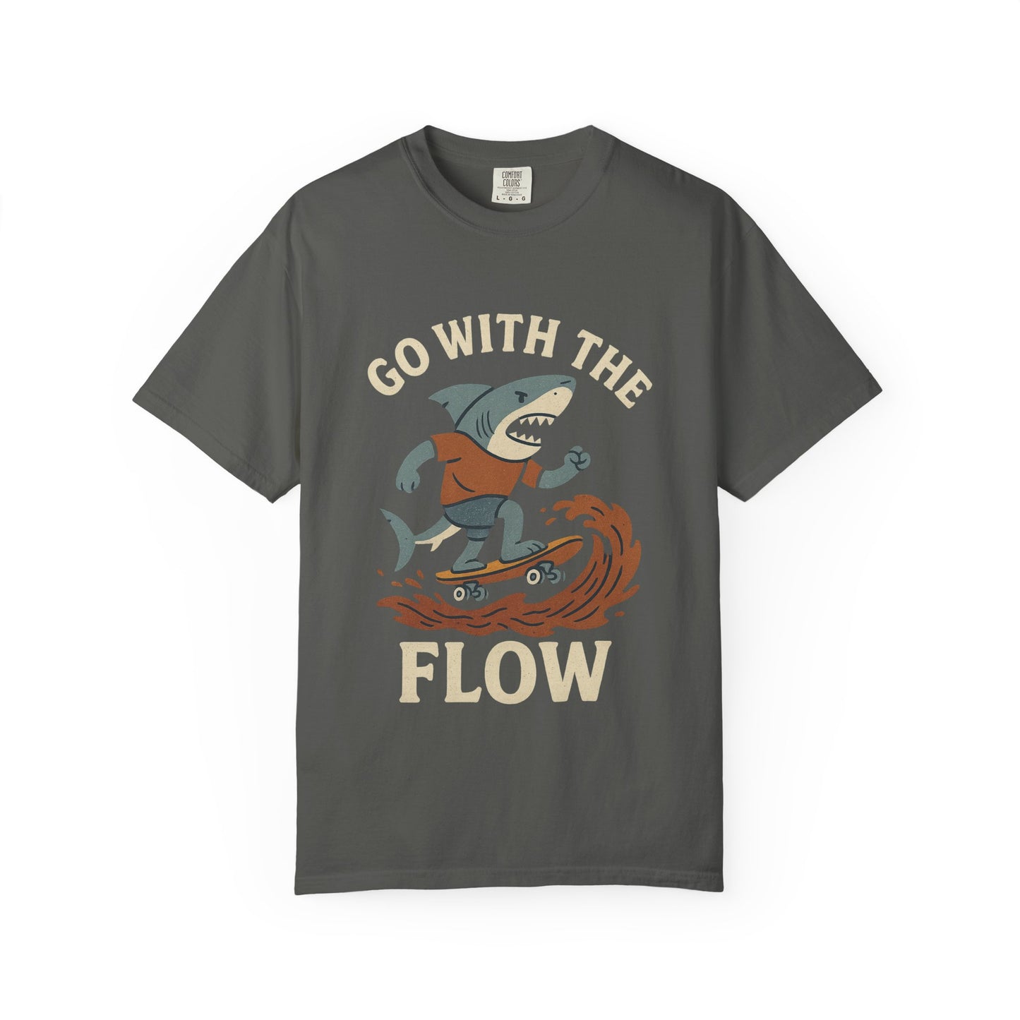 Surfing Shark T-shirt, Go With The Flow Tee, Gift for Surfers, Beachwear, Unisex Casual Shirt