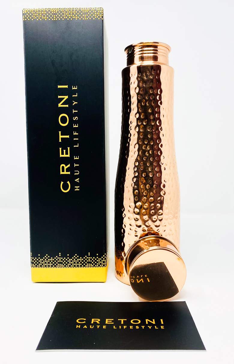 Cretoni Copperlin Active-Series Pure Copper Water Bottle : Original Glossy Hammered Style : Perfect Ayurvedic Copper Vessel for Sports, Fitness, Yoga, Natural Health Benefits (900 Milliliter/30 Ounce)