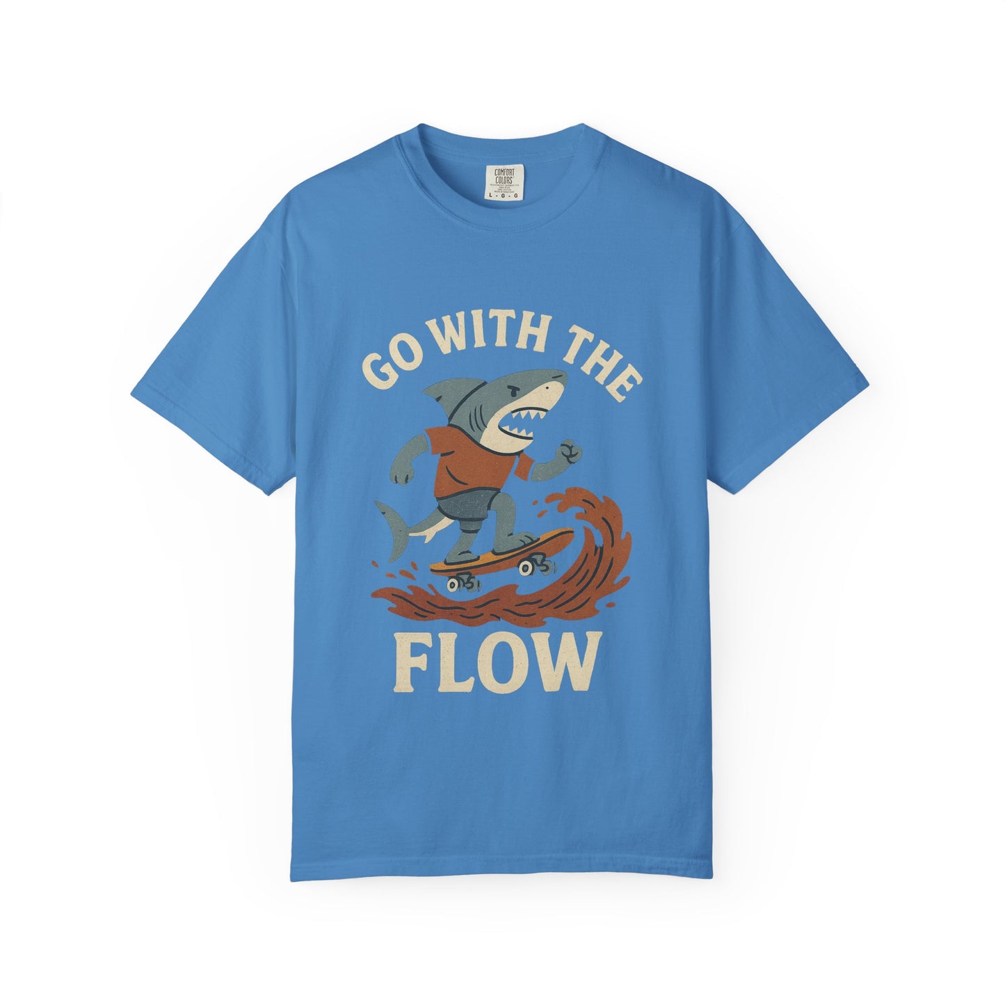 Surfing Shark T-shirt, Go With The Flow Tee, Gift for Surfers, Beachwear, Unisex Casual Shirt