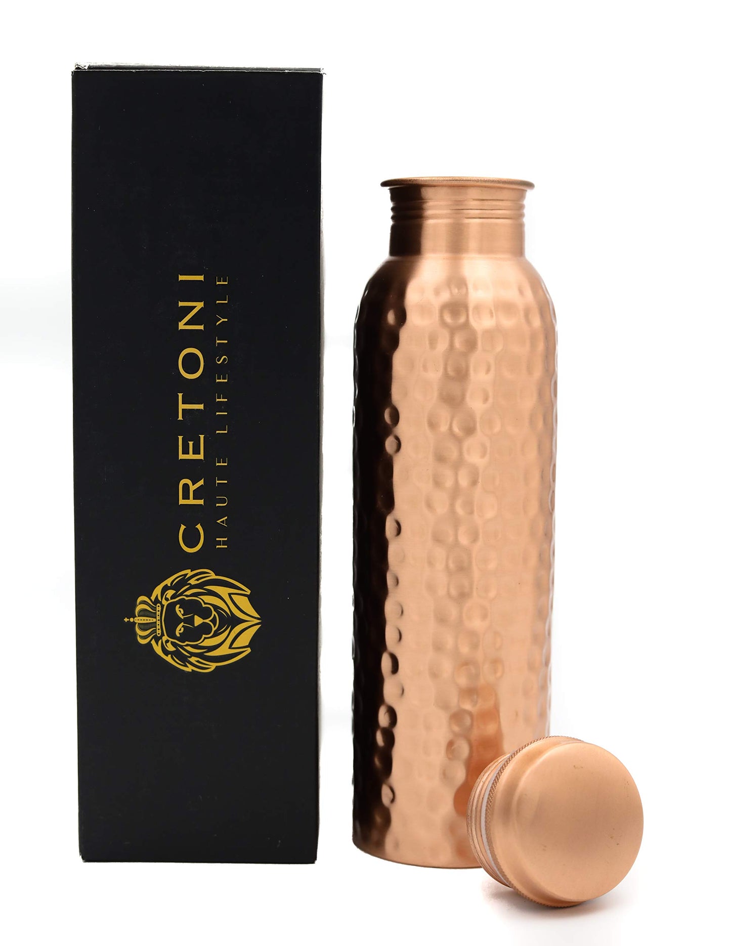 Cretoni Copperlin Classic-Series Pure Copper Water Bottle : Original Matte Hammered Style : Perfect Ayurvedic Copper Vessel for Sports, Fitness, Yoga, Natural Health Benefits (900 Milliliter/30 Ounce)