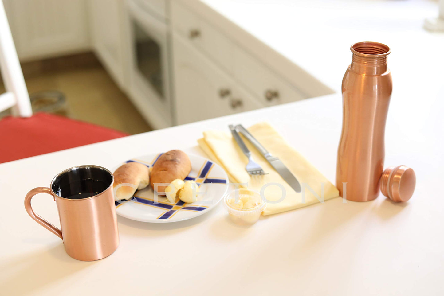 CRETONI Copperlin Pure Copper Water Bottle : Original Curved Style