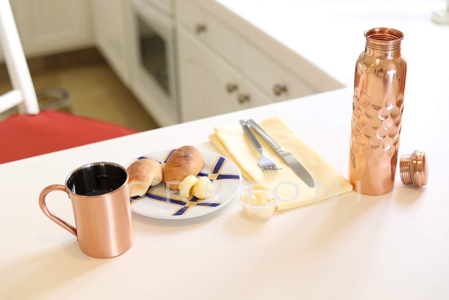 CRETONI Copperlin Pure Copper Water Bottle : Smooth Honeycomb Style