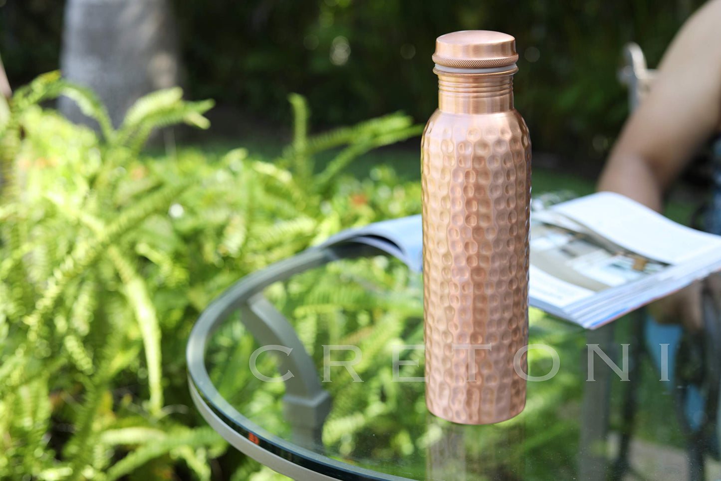 Cretoni Copperlin Classic-Series Pure Copper Water Bottle : Original Matte Hammered Style : Perfect Ayurvedic Copper Vessel for Sports, Fitness, Yoga, Natural Health Benefits (900 Milliliter/30 Ounce)