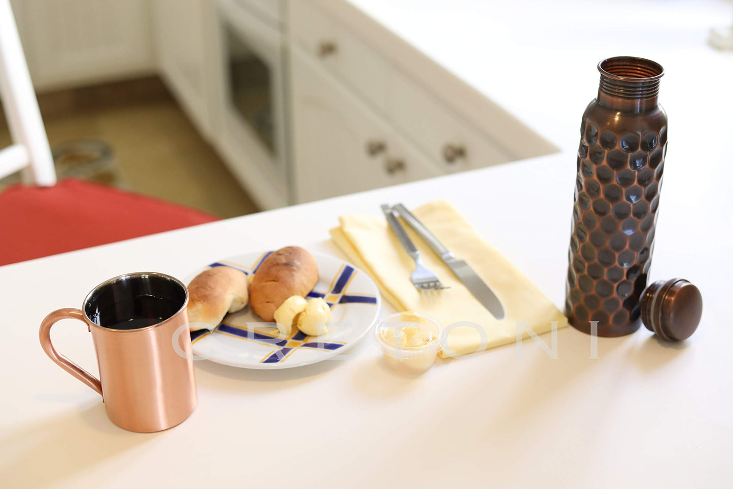 CRETONI Copperlin Pure Copper Water Bottle : Antique Honeycomb Style