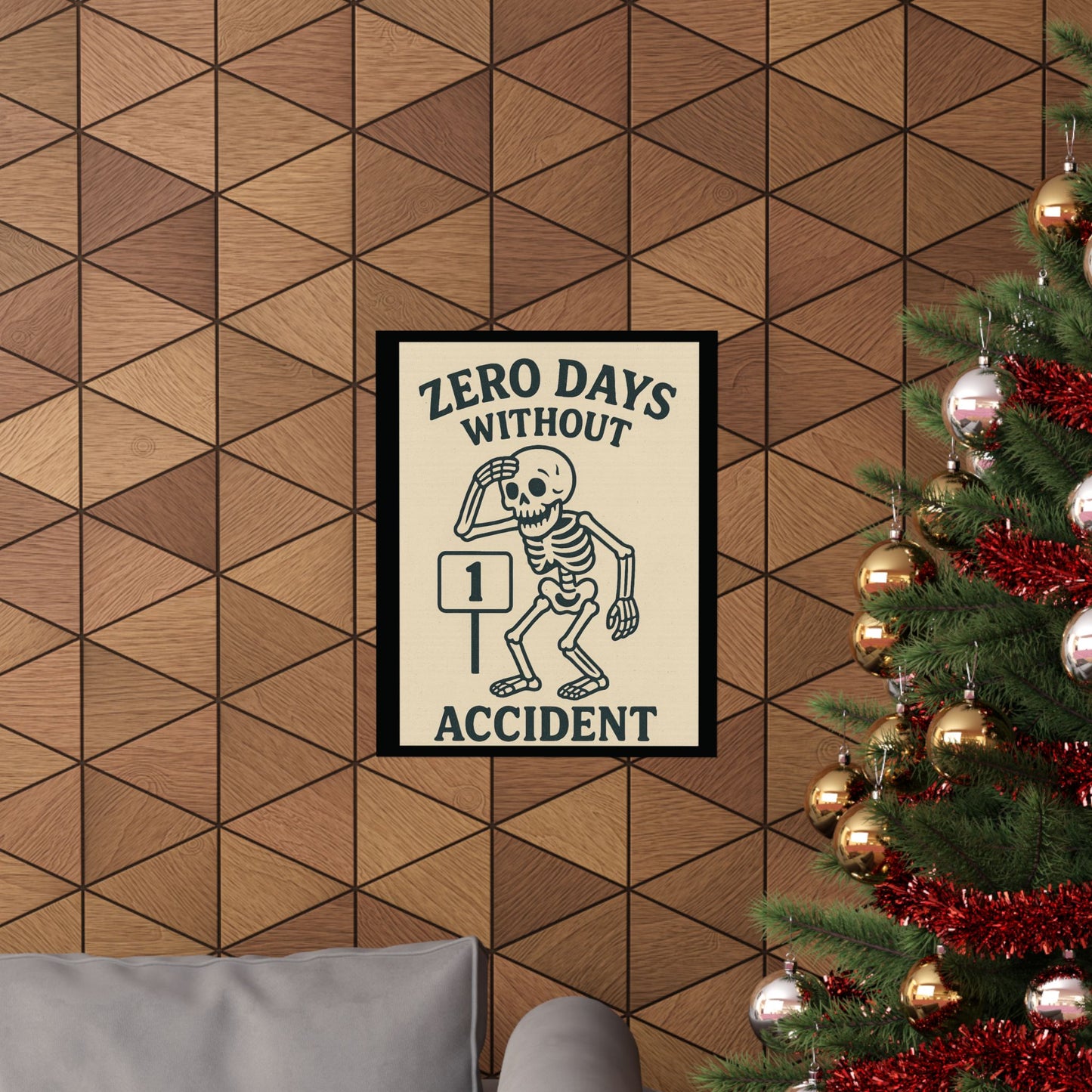 Zero Days Without Accident Poster, Fun Office Decor, Skeleton Wall Art, Unique Gift for Safety Awareness, Humor for Halloween