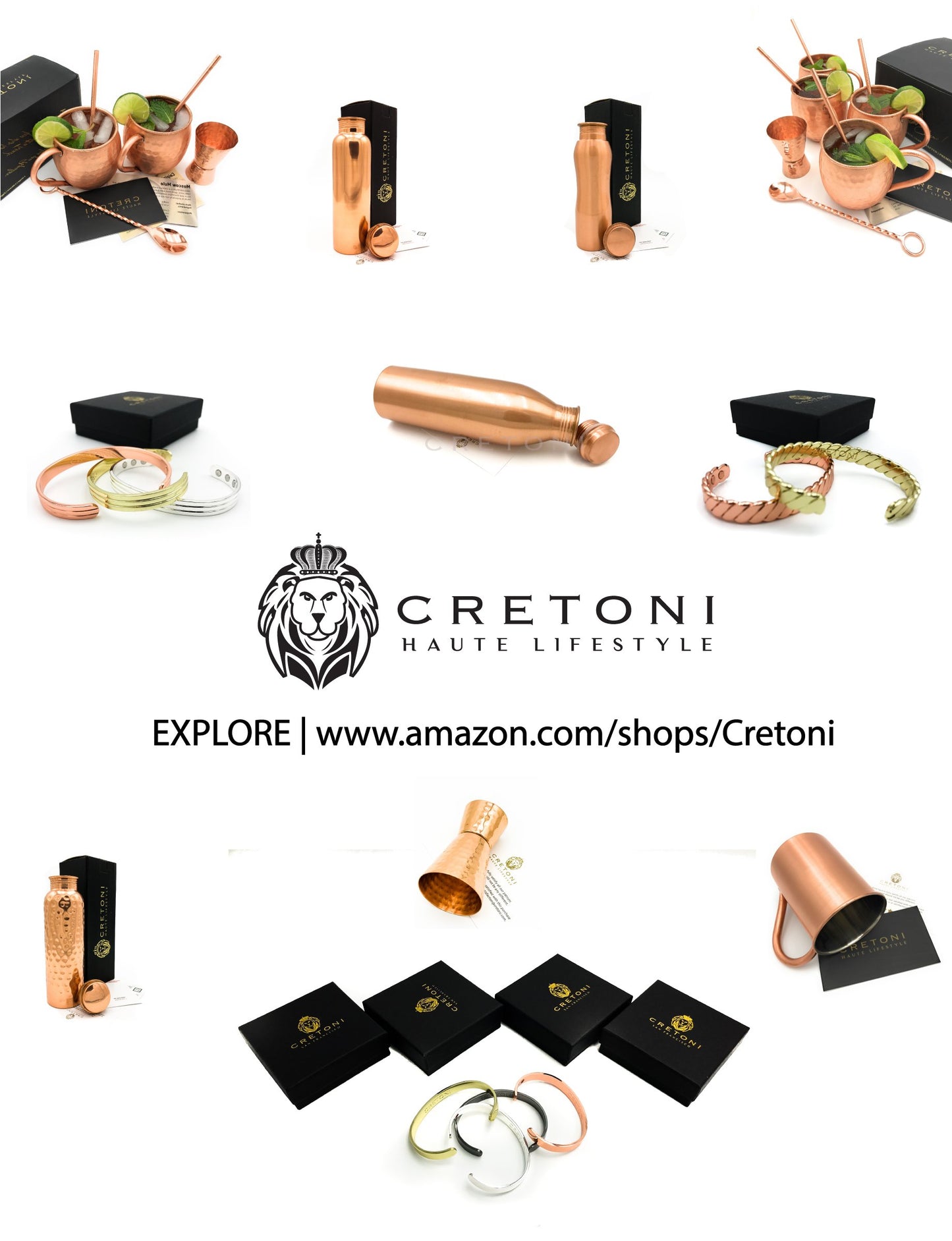 CRETONI Copperlin Pure Copper Water Bottle : Diamond Style :
