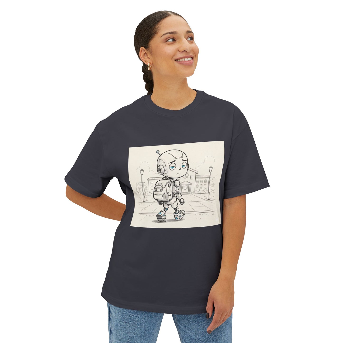 Premium Collection - Robot Kid back to School - Unisex Oversized Box Tee