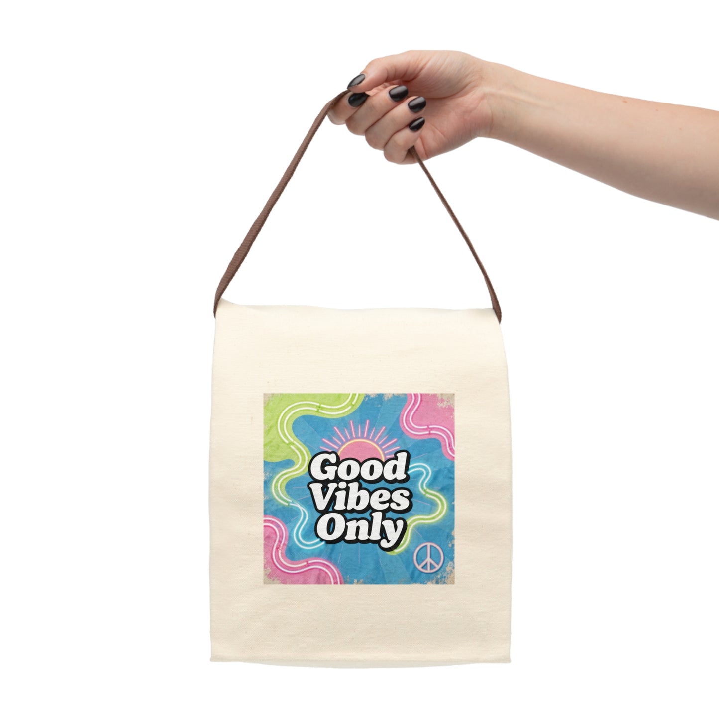 Good Vibes Only Canvas Lunch Bag, Eco-Friendly Tote, Perfect for Picnics, School, Work, Customizable Gifts