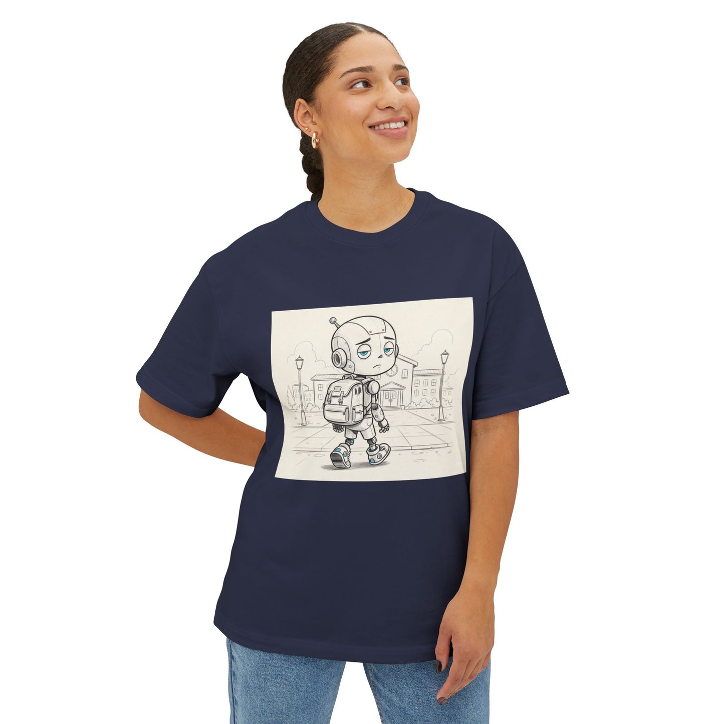 Premium Collection - Robot Kid back to School - Unisex Oversized Box Tee