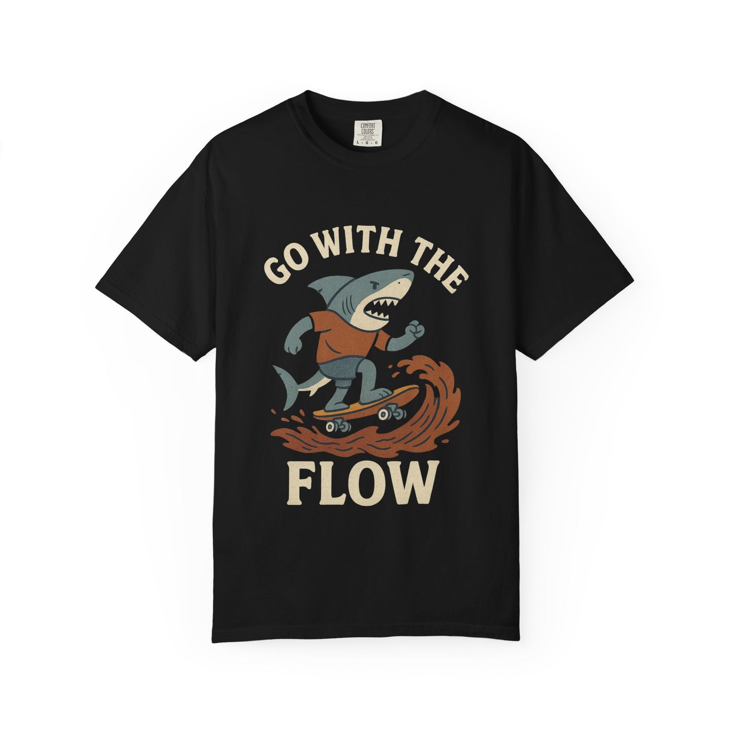 Surfing Shark T-shirt, Go With The Flow Tee, Gift for Surfers, Beachwear, Unisex Casual Shirt