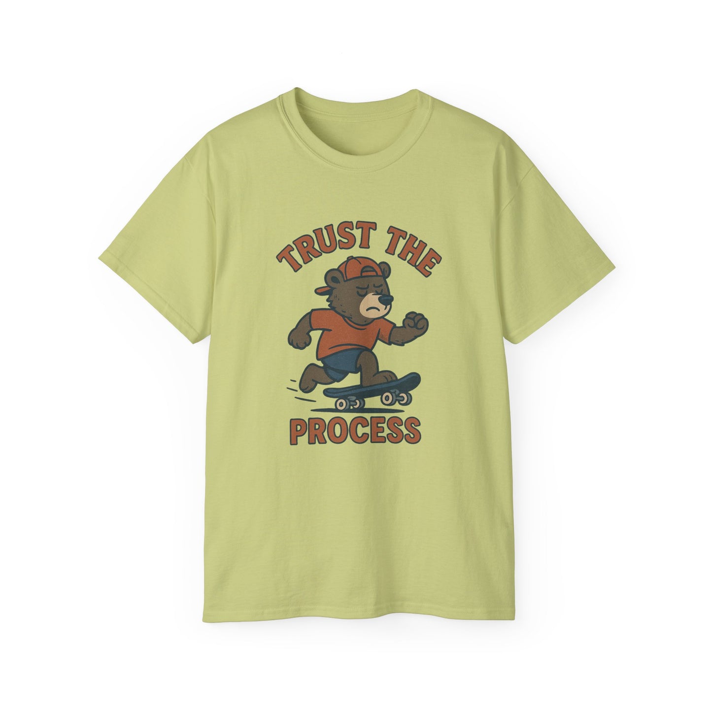 Skateboarding Bear T-Shirt - Trust the Process, Unisex Tee, Gift for Skaters, Motivational Shirt, Casual Wear, Trendy Graphic Tee